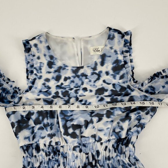 Eliza J Blue Watercolor Animal Print Long Sleeve Cold Shoulder Dress Womens 8 - Picture 9 of 11